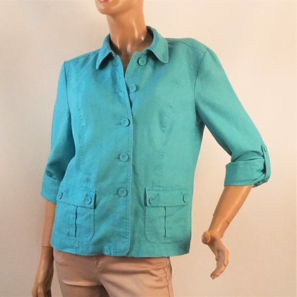 Turquoise Blue Linen Jacket Charter Club - Picture 4 of 10